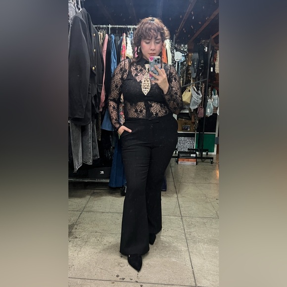 25B. Floral Lace Button Front Blouse - Black - Picture 7 of 7